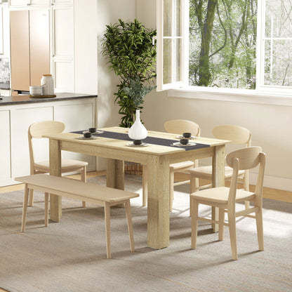 Dining Table Kitchen Table for 6 People, Scandinavian Style in Natural Wood and Black, 140L x 90W x 75H cm