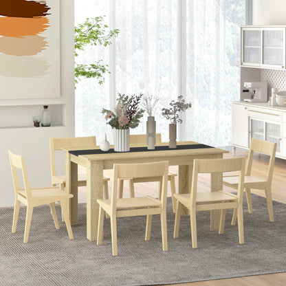 Dining Table Kitchen Table for 6 People, Scandinavian Style in Natural Wood and Black, 140L x 90W x 75H cm