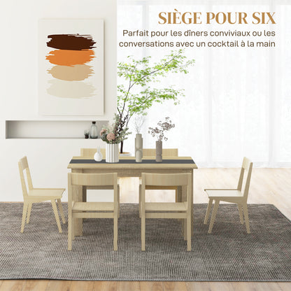 Dining Table Kitchen Table for 6 People, Scandinavian Style in Natural Wood and Black, 140L x 90W x 75H cm