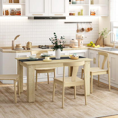 Dining Table Kitchen Table for 6 People, Scandinavian Style in Natural Wood and Black, 140L x 90W x 75H cm