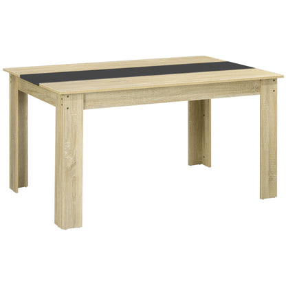 Dining Table Kitchen Table for 6 People, Scandinavian Style in Natural Wood and Black, 140L x 90W x 75H cm
