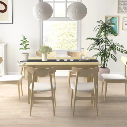 Dining Table Kitchen Table for 6 People, Scandinavian Style in Natural Wood and Black, 140L x 90W x 75H cm