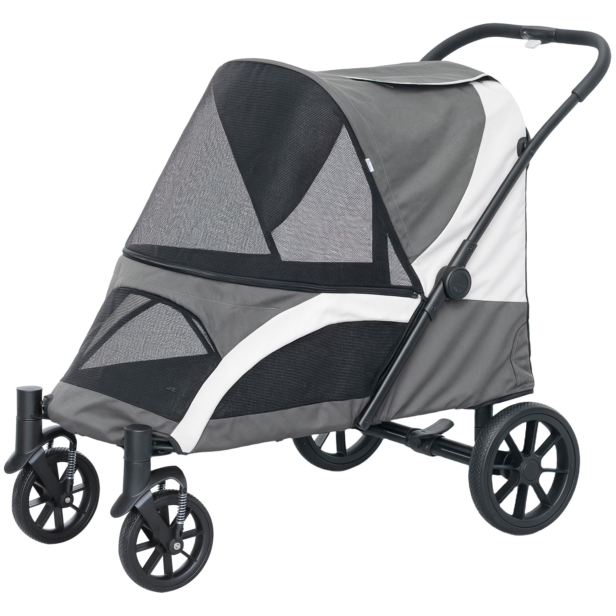 Dog Buggy Foldable Pet Stroller for Large Dogs & Cats up to 30kg Cat Stroller with Cushion Mesh Windows Doors Storage Bag Pet Cart with Safety Leashes, Brakes, Buggy Dark Grey