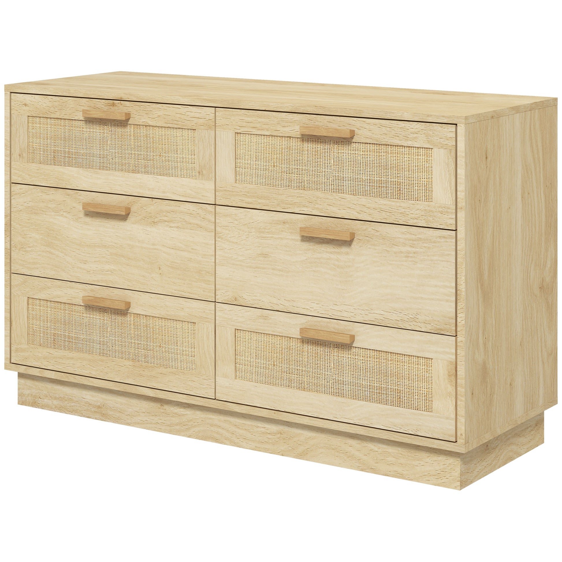 Nightstand with Rattan Grid Drawers Bohemian Style Bedroom Dresser Anti-Tip for Living Room 110x40x69 cm Natural
