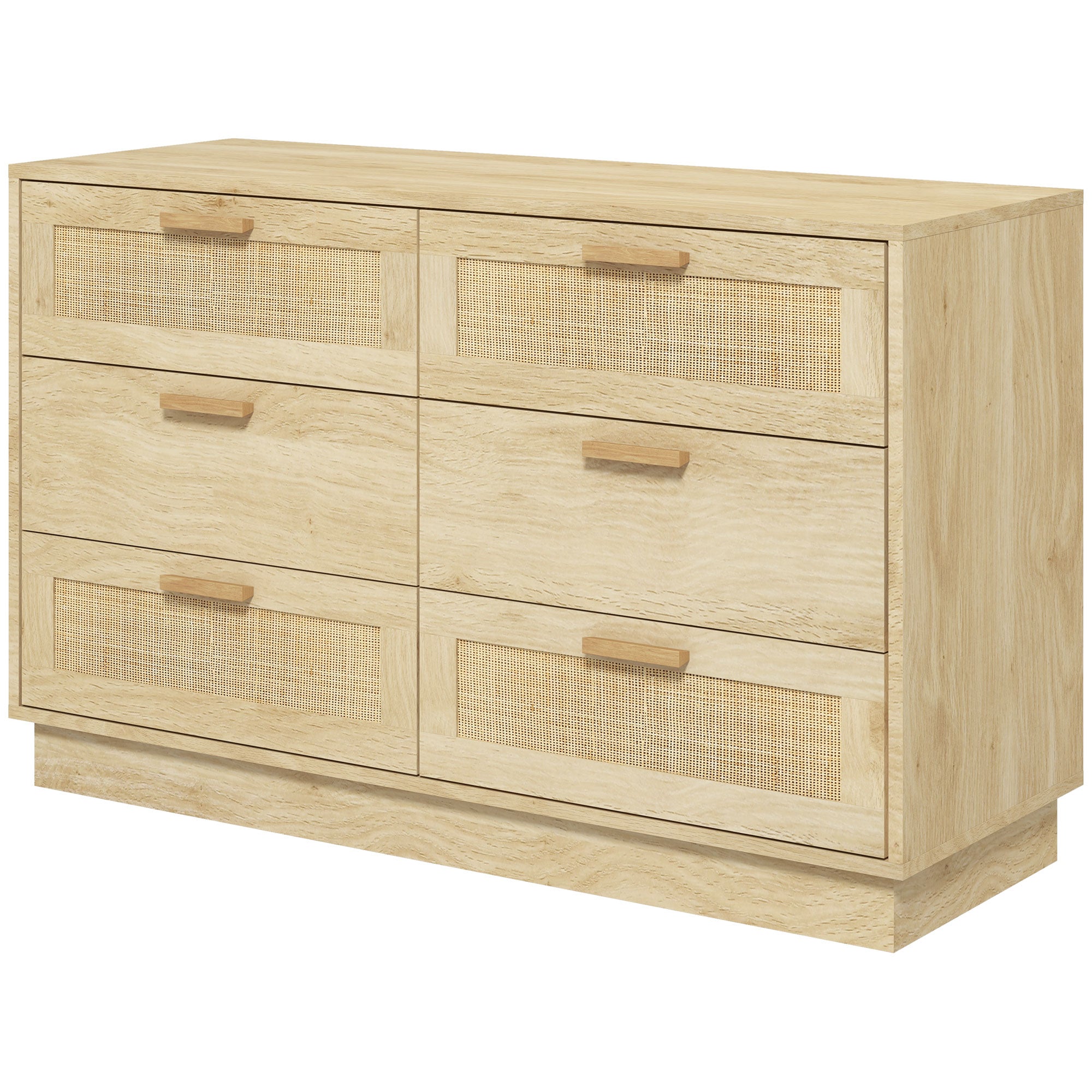 Nightstand with Rattan Grid Drawers Bohemian Style Bedroom Dresser Anti-Tip for Living Room 110x40x69 cm Natural