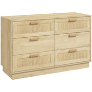 Nightstand with Rattan Grid Drawers Bohemian Style Bedroom Dresser Anti-Tip for Living Room 110x40x69 cm Natural