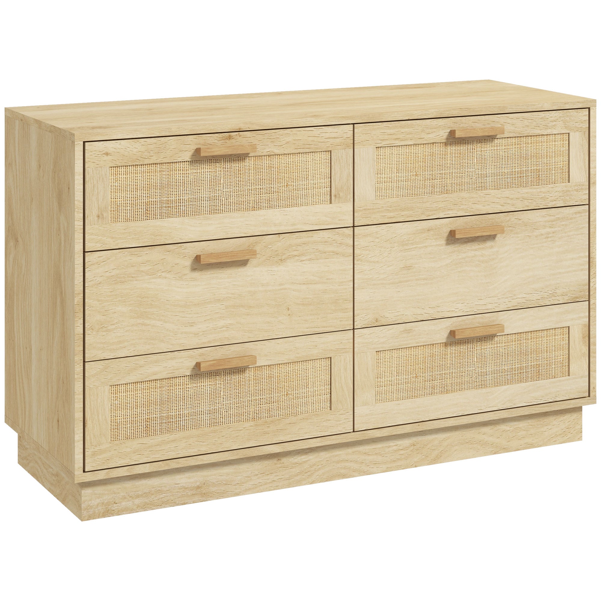 Nightstand with Rattan Grid Drawers Bohemian Style Bedroom Dresser Anti-Tip for Living Room 110x40x69 cm Natural
