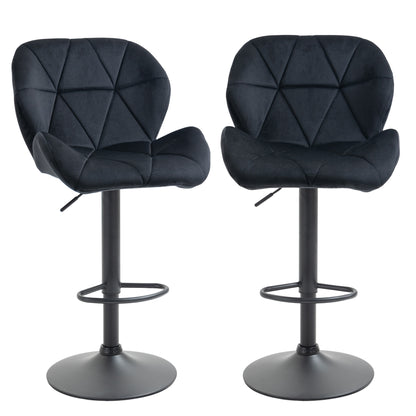 Set of 2 Bar Stools Swivel Bar Chairs with Backrest Height-Adjustable Bistro Stool Counter Stool Velvet Armless Foam Black 51.5x 57.5 x 93-114.5 cm