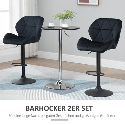 Set of 2 Bar Stools Swivel Bar Chairs with Backrest Height-Adjustable Bistro Stool Counter Stool Velvet Armless Foam Black 51.5x 57.5 x 93-114.5 cm