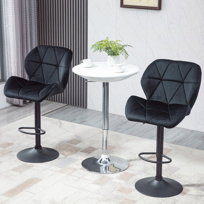 Set of 2 Bar Stools Swivel Bar Chairs with Backrest Height-Adjustable Bistro Stool Counter Stool Velvet Armless Foam Black 51.5x 57.5 x 93-114.5 cm