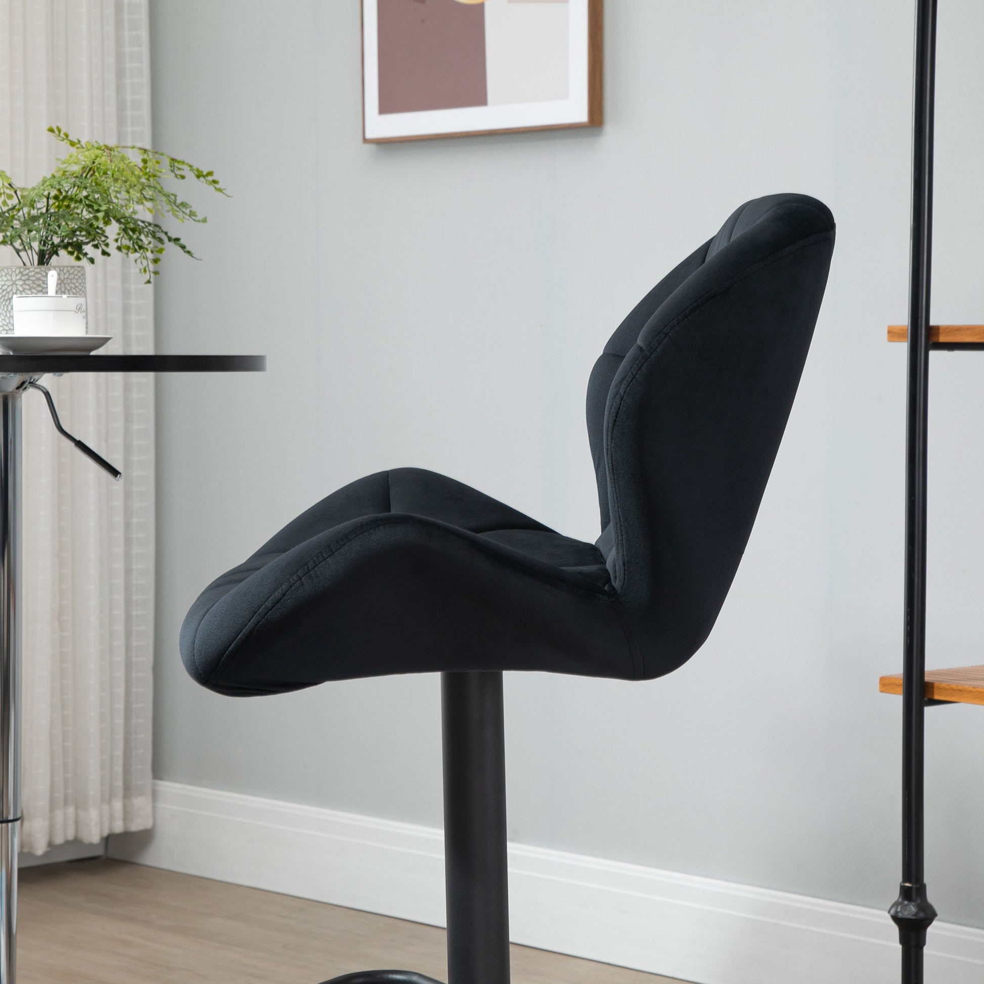 Set of 2 Bar Stools Swivel Bar Chairs with Backrest Height-Adjustable Bistro Stool Counter Stool Velvet Armless Foam Black 51.5x 57.5 x 93-114.5 cm