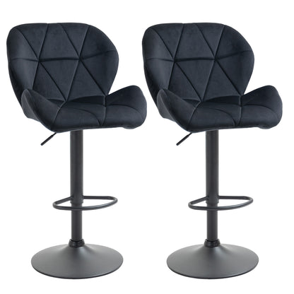 Set of 2 Bar Stools Swivel Bar Chairs with Backrest Height-Adjustable Bistro Stool Counter Stool Velvet Armless Foam Black 51.5x 57.5 x 93-114.5 cm