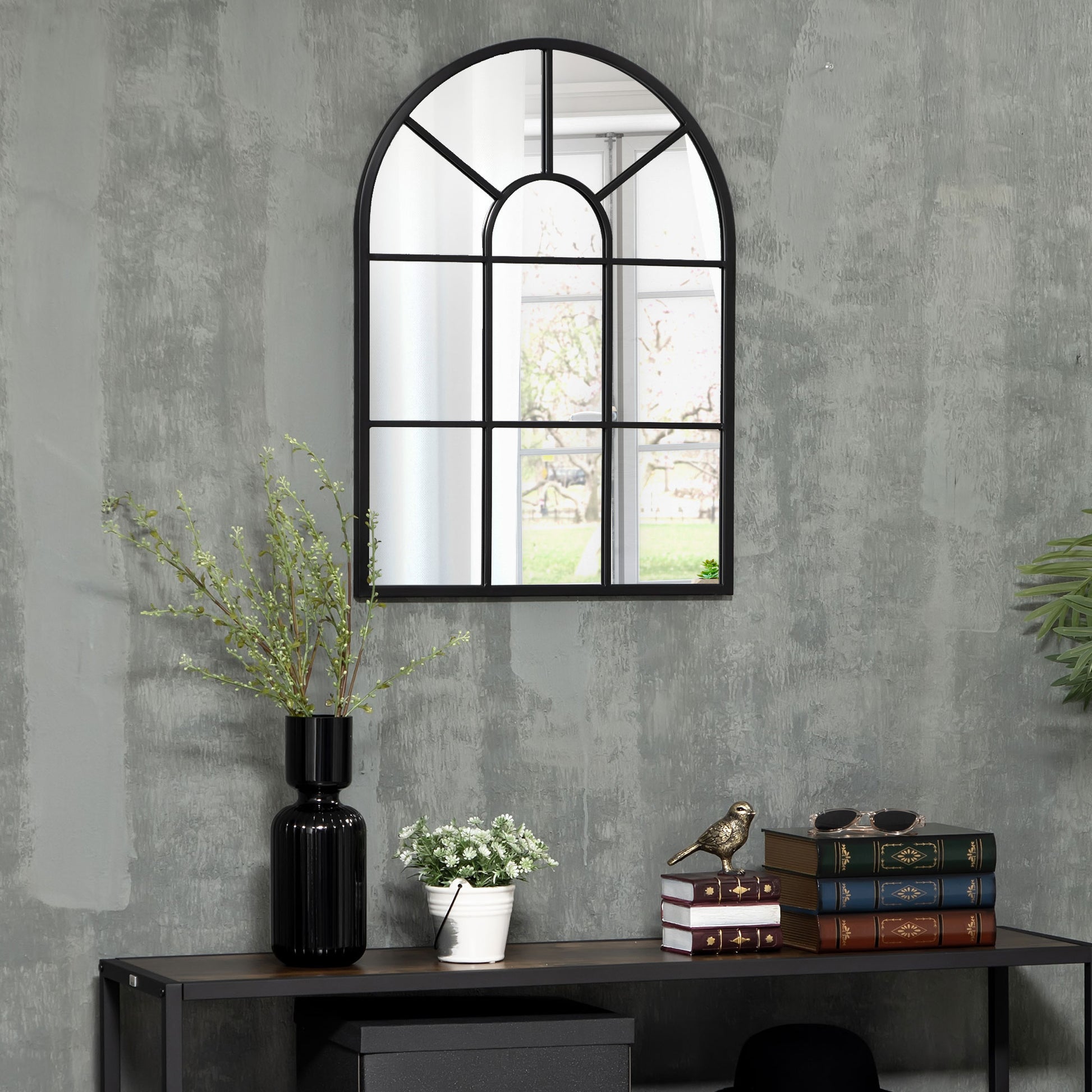 Wall Mirror 70 x 50 cm Window Mirror with Metal Frame Decorative Hanging Mirror for Bedroom Living Room, Black