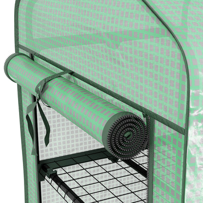 Garden Greenhouse PE with 3-tier shelves, balcony greenhouse, reinforced 140 g/m² cover, steel frame, roll-up zippered door, for vegetables plants flowers, 69x49x130cm, green