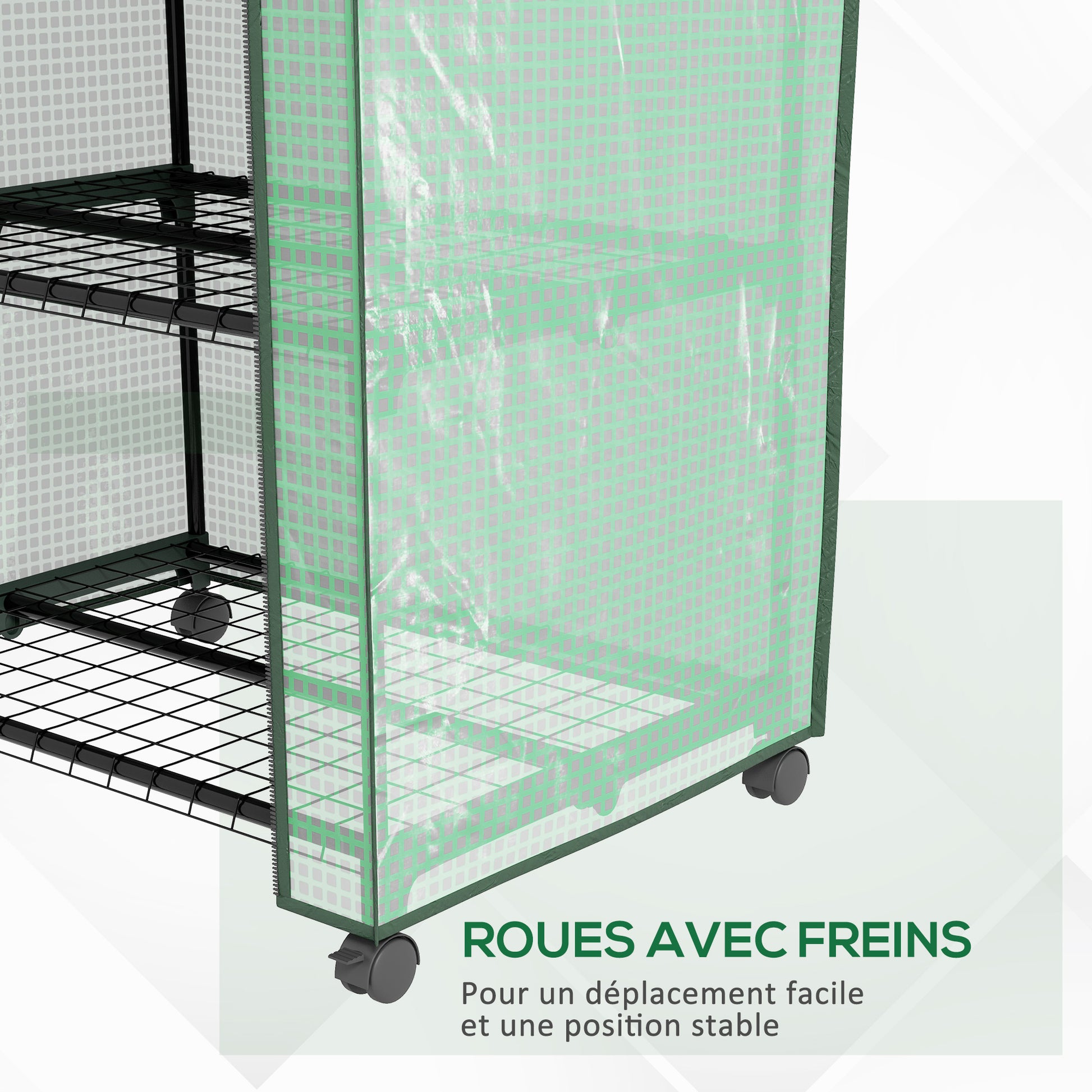 Garden Greenhouse PE with 3-tier shelves, balcony greenhouse, reinforced 140 g/m² cover, steel frame, roll-up zippered door, for vegetables plants flowers, 69x49x130cm, green