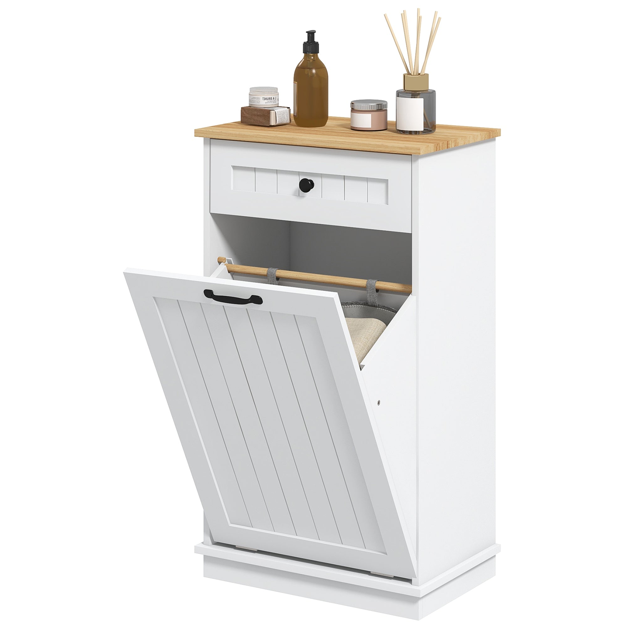 Bathroom Storage Cabinet Laundry Basket Bathroom Cabinet with Drawer and Anti-tip Design Modern Bathroom Furniture 52x33x90 cm White