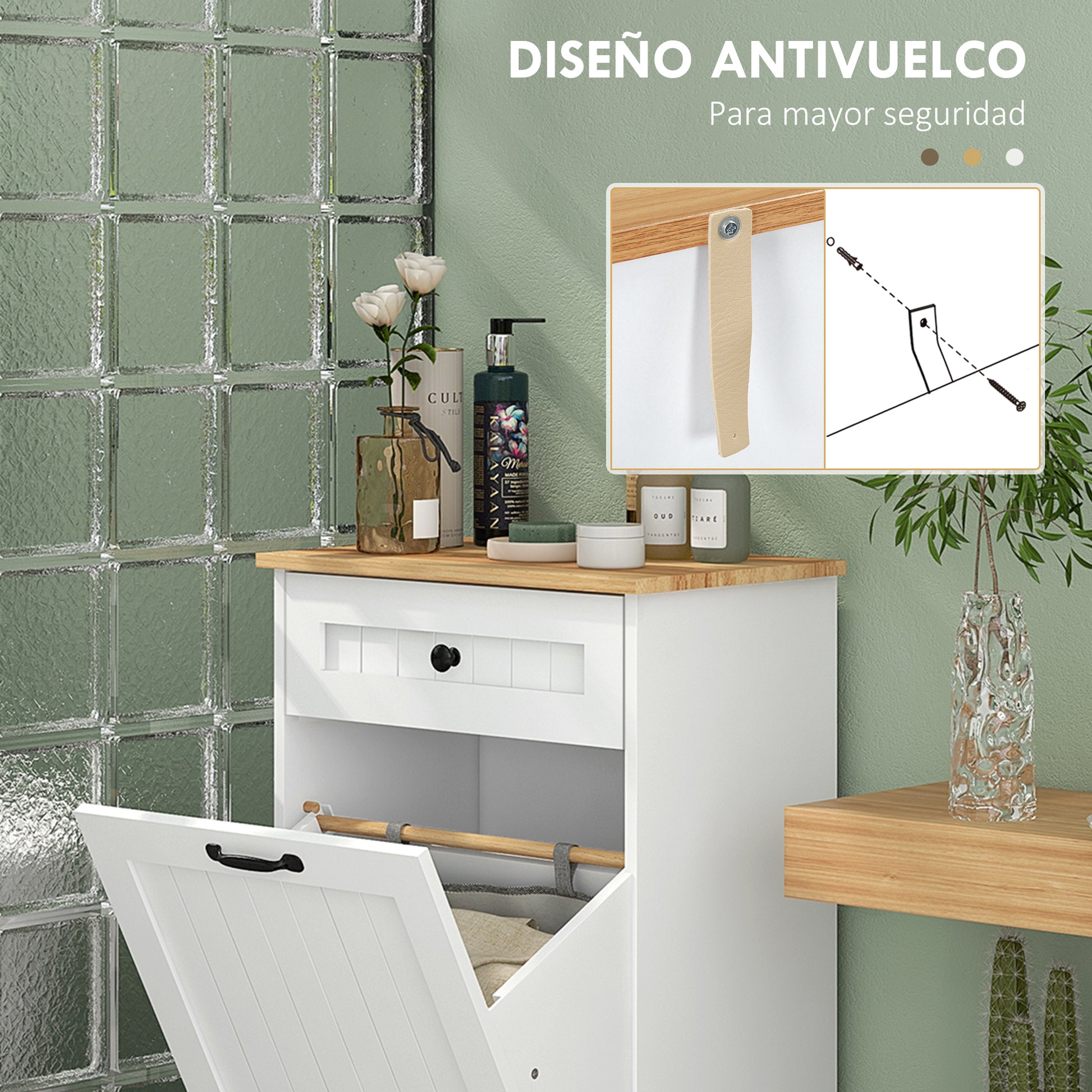 Bathroom Storage Cabinet Laundry Basket Bathroom Cabinet with Drawer and Anti-tip Design Modern Bathroom Furniture 52x33x90 cm White