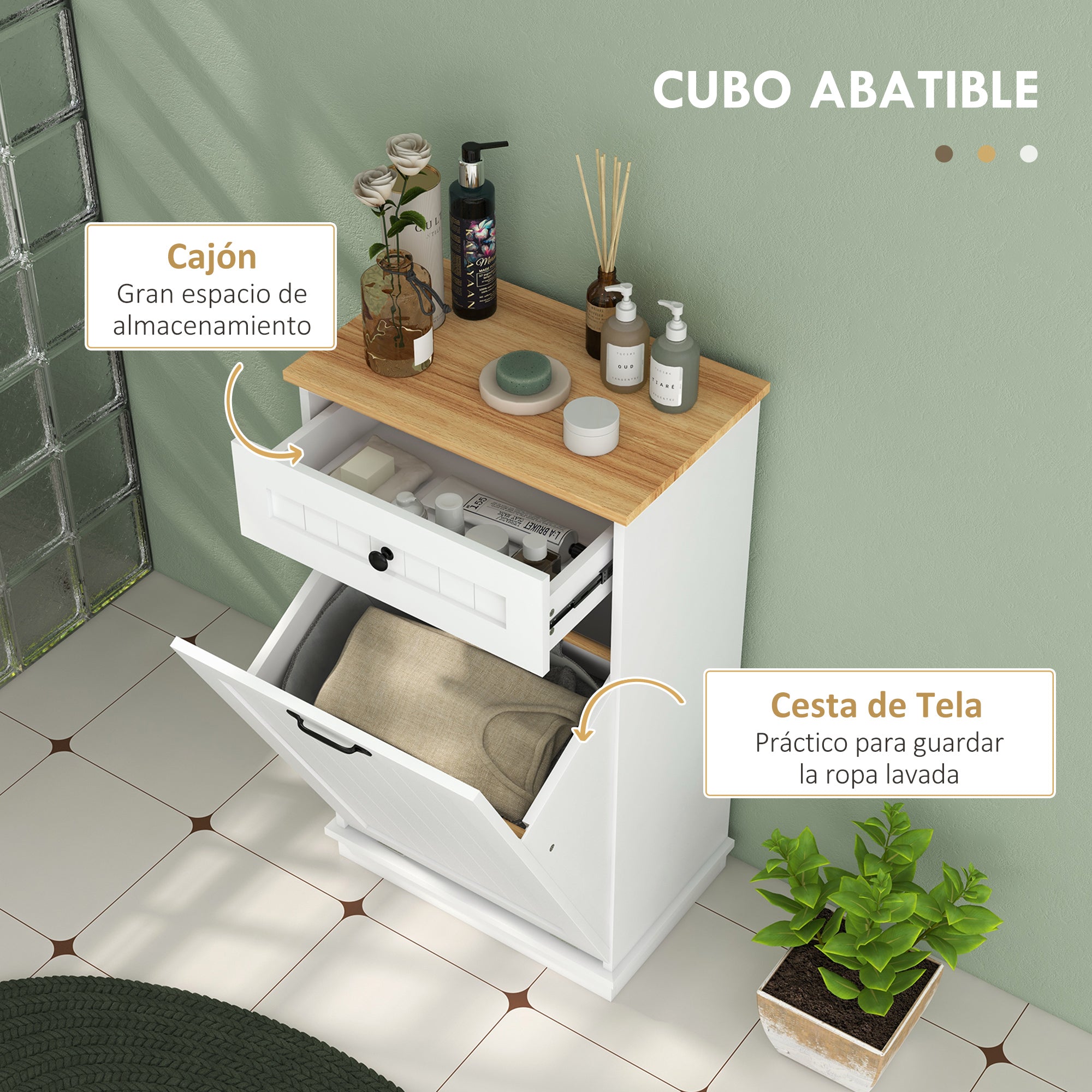 Bathroom Storage Cabinet Laundry Basket Bathroom Cabinet with Drawer and Anti-tip Design Modern Bathroom Furniture 52x33x90 cm White