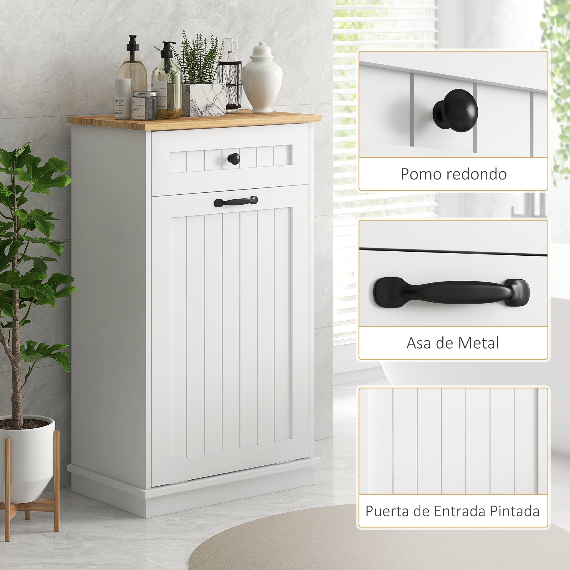 Bathroom Storage Cabinet Laundry Basket Bathroom Cabinet with Drawer and Anti-tip Design Modern Bathroom Furniture 52x33x90 cm White