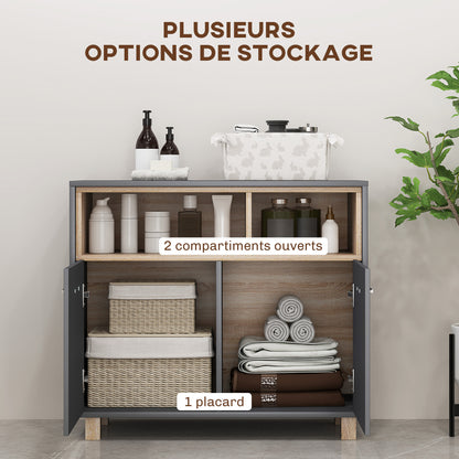 Bathroom Storage Cabinet, modern style storage unit with open compartments and double doors, cabinet for bathroom, living room, kitchen - 80W x 35D x 70H cm, gray