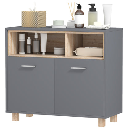 Bathroom Storage Cabinet, modern style storage unit with open compartments and double doors, cabinet for bathroom, living room, kitchen - 80W x 35D x 70H cm, gray