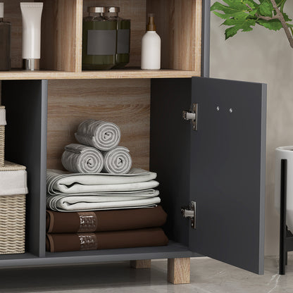 Bathroom Storage Cabinet, modern style storage unit with open compartments and double doors, cabinet for bathroom, living room, kitchen - 80W x 35D x 70H cm, gray