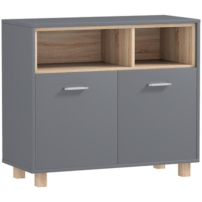 Bathroom Storage Cabinet, modern style storage unit with open compartments and double doors, cabinet for bathroom, living room, kitchen - 80W x 35D x 70H cm, gray