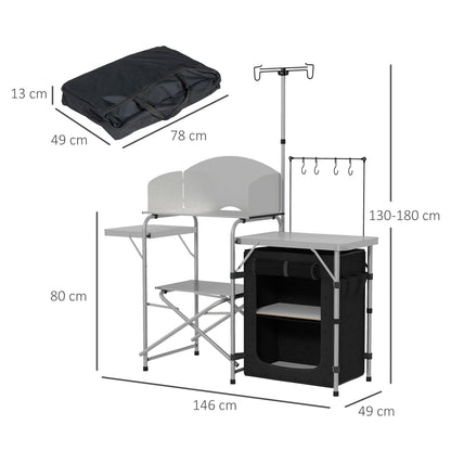 Camping Kitchen Cabinet with Storage, Portable Folding Outdoor Table, Aluminum Cooking Station with Carry Bag