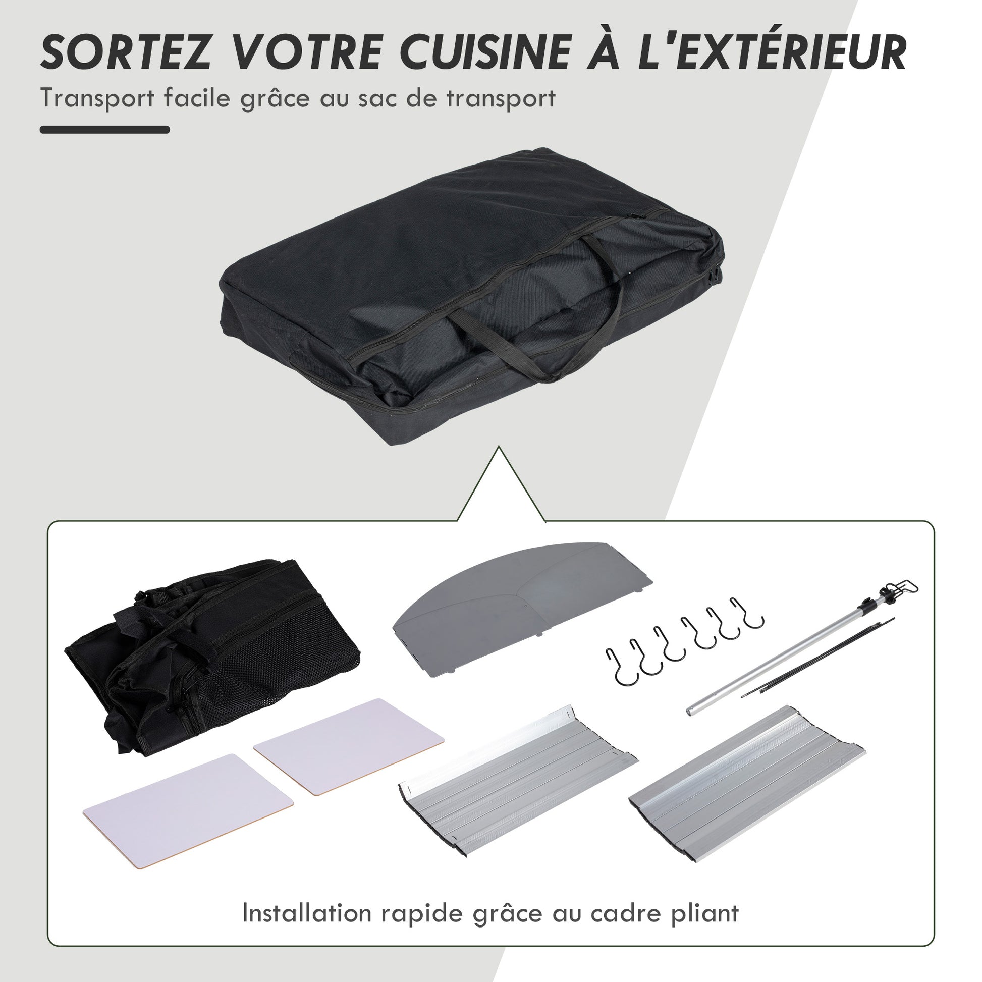 Camping Kitchen Cabinet with Storage, Portable Folding Outdoor Table, Aluminum Cooking Station with Carry Bag