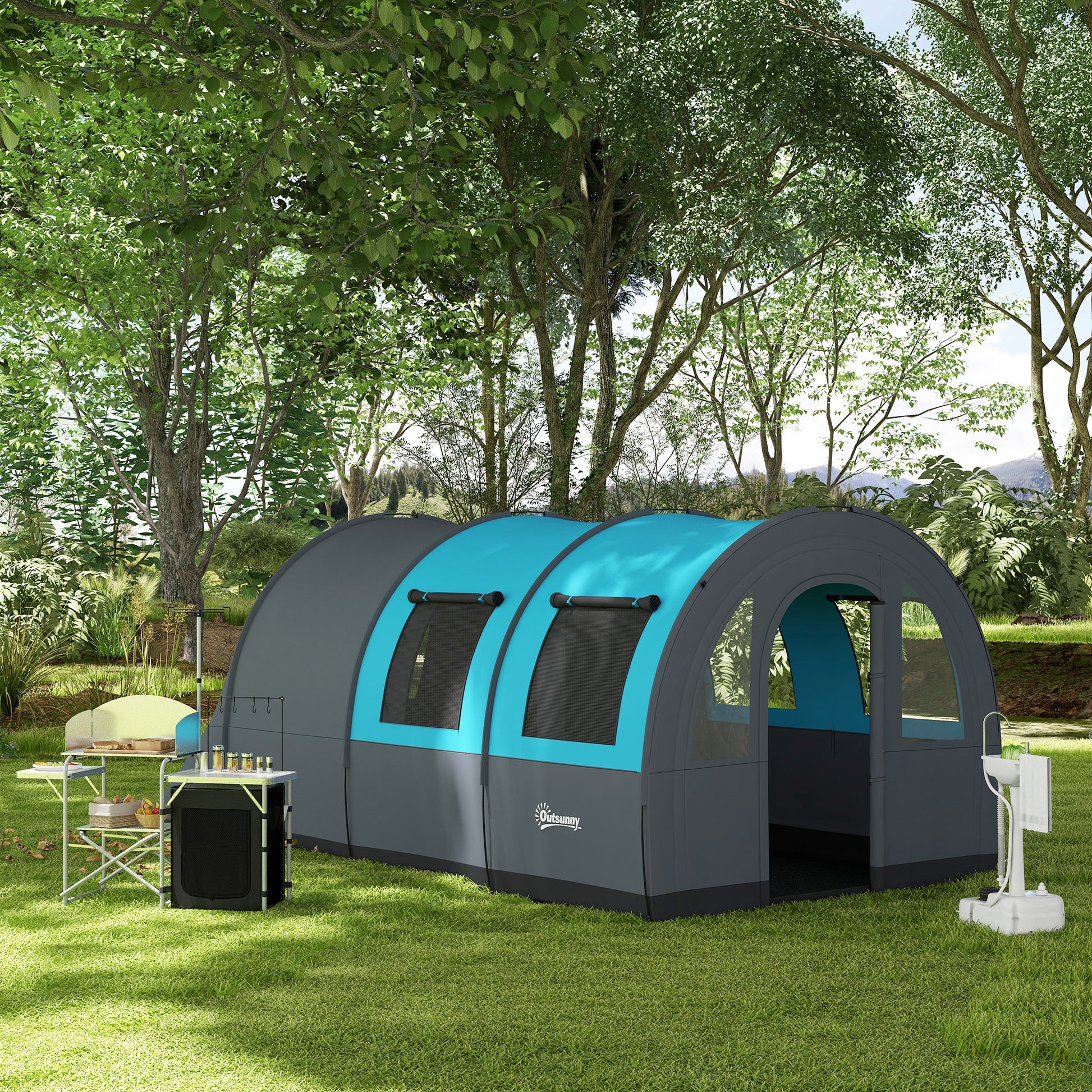 Camping Kitchen Cabinet with Storage, Portable Folding Outdoor Table, Aluminum Cooking Station with Carry Bag
