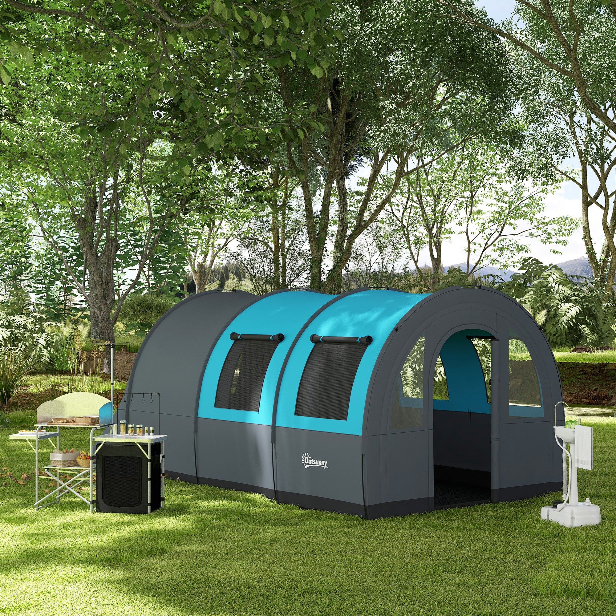 Camping Kitchen Cabinet with Storage, Portable Folding Outdoor Table, Aluminum Cooking Station with Carry Bag
