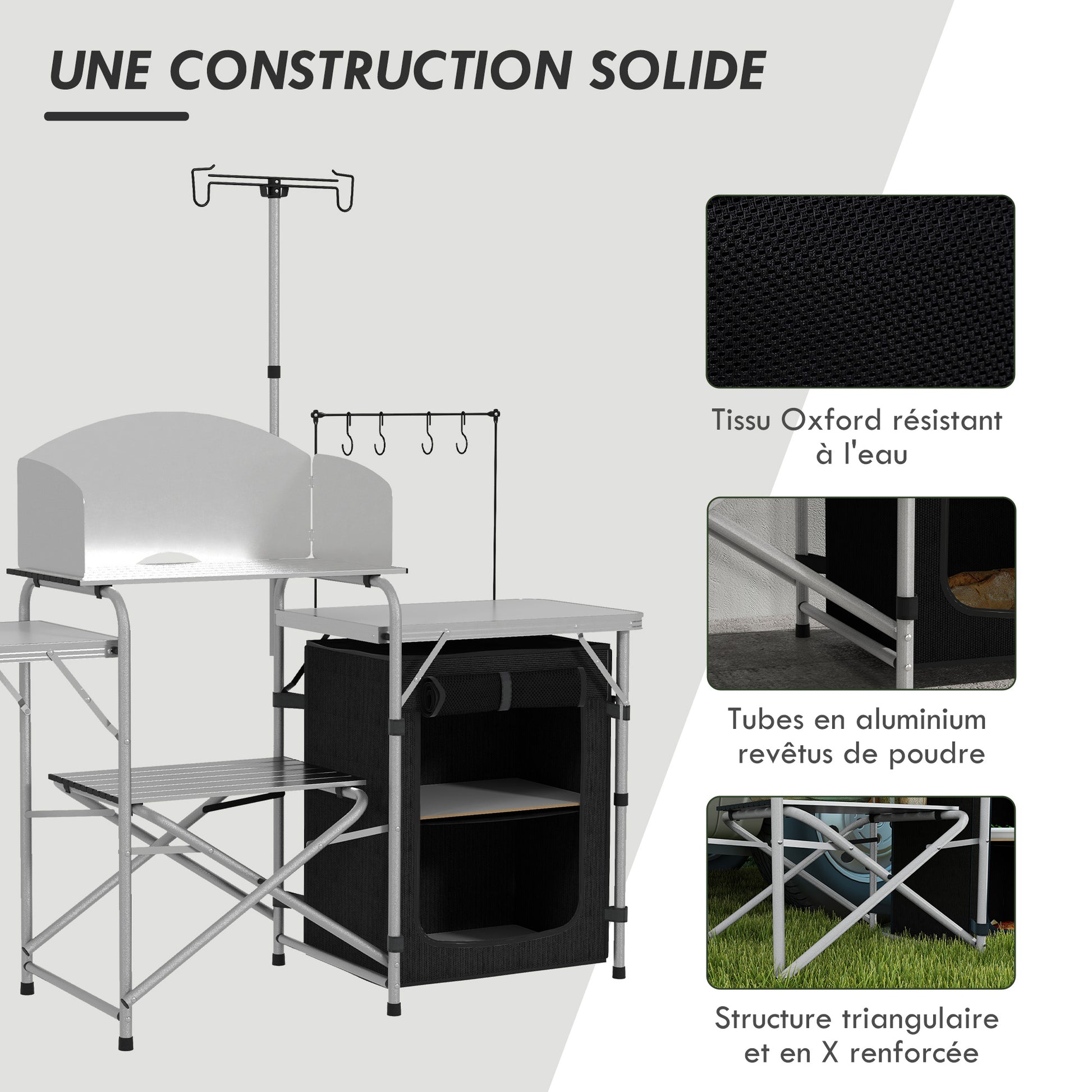 Camping Kitchen Cabinet with Storage, Portable Folding Outdoor Table, Aluminum Cooking Station with Carry Bag