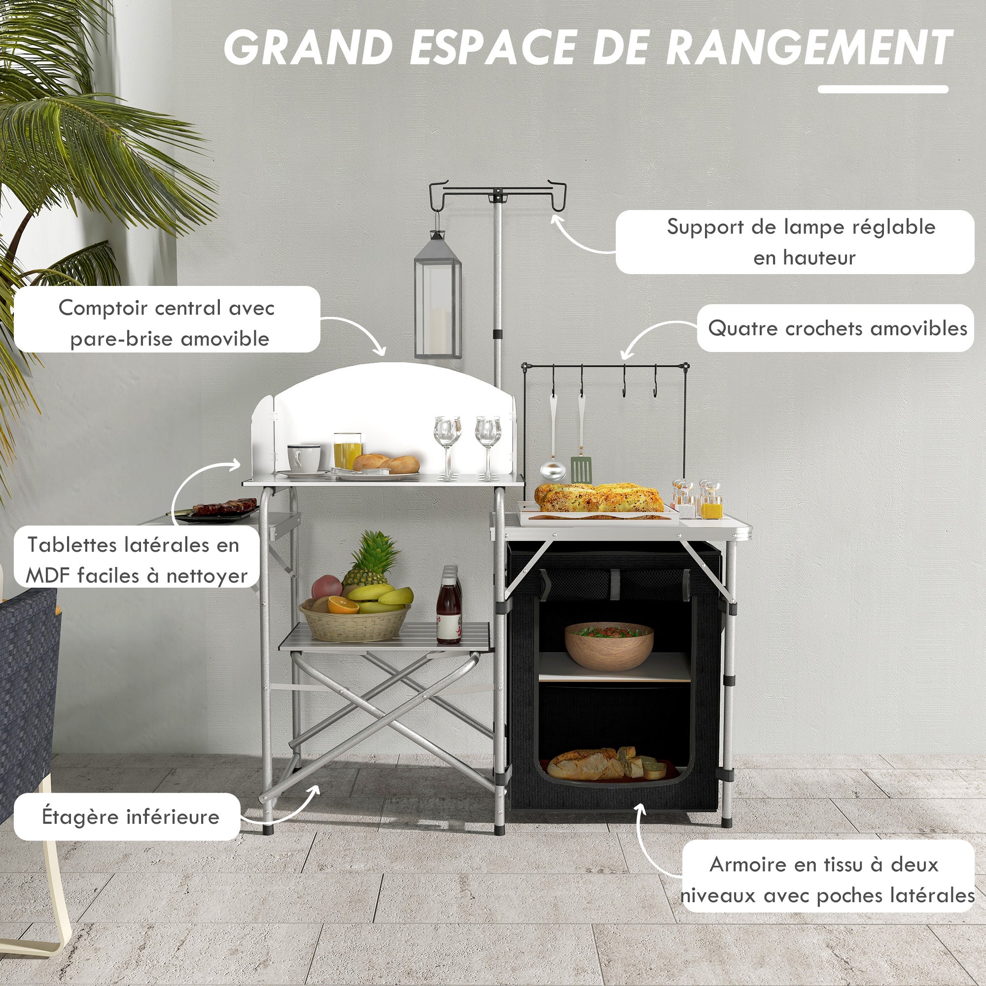 Camping Kitchen Cabinet with Storage, Portable Folding Outdoor Table, Aluminum Cooking Station with Carry Bag
