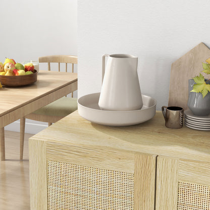 Rattan Cane 2-Door Sideboard Bohemian Style with Adjustable Shelves for Dining Room Entryway Bedroom Natural 73x41x102 cm