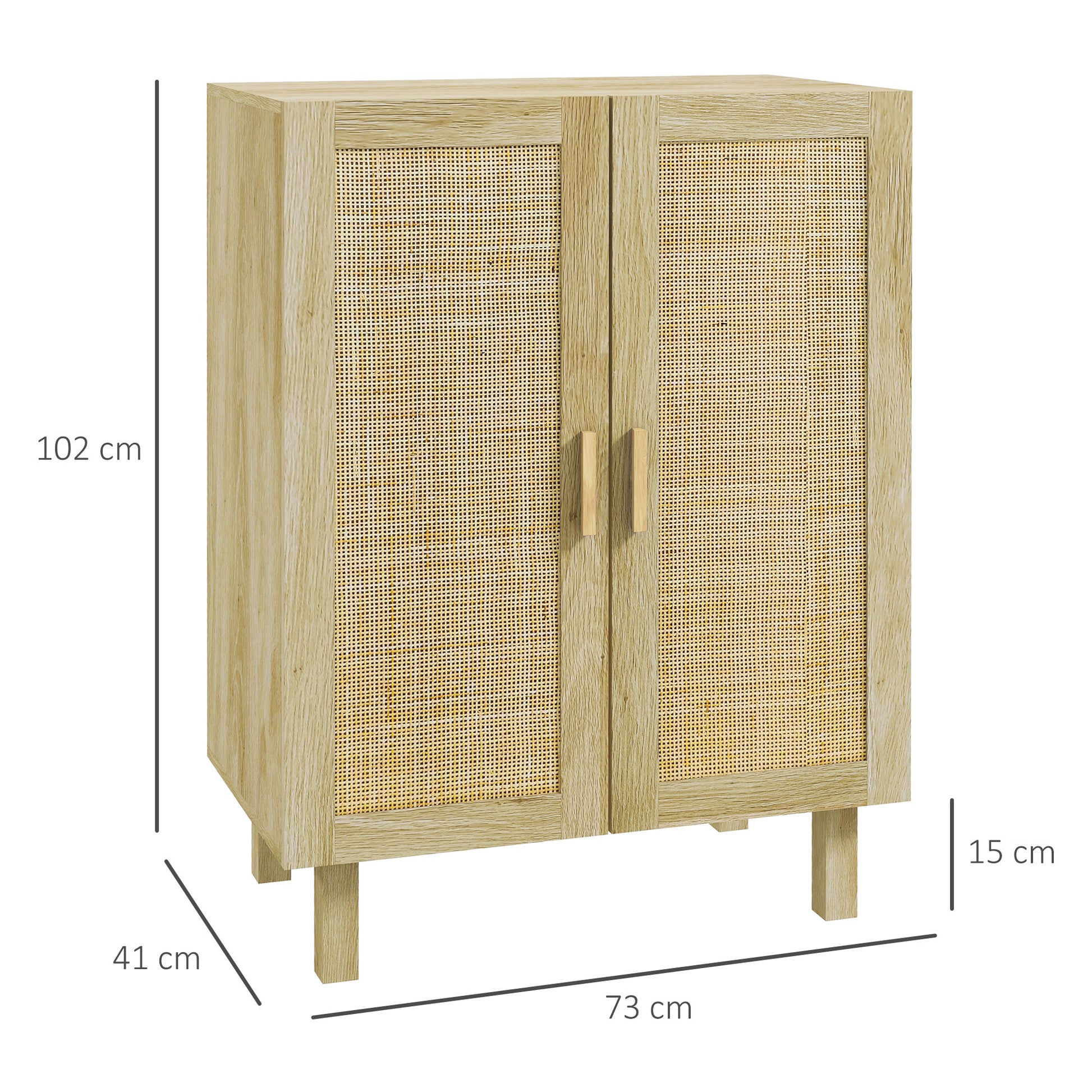 Rattan Cane 2-Door Sideboard Bohemian Style with Adjustable Shelves for Dining Room Entryway Bedroom Natural 73x41x102 cm