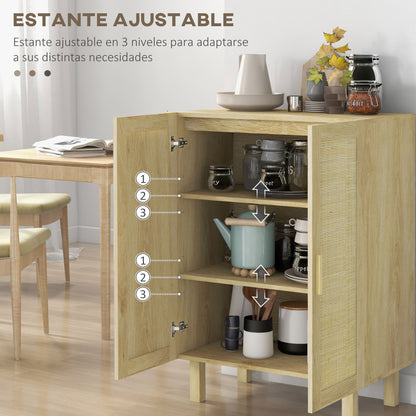 Rattan Cane 2-Door Sideboard Bohemian Style with Adjustable Shelves for Dining Room Entryway Bedroom Natural 73x41x102 cm