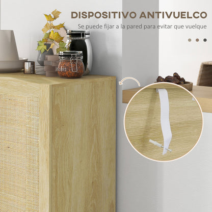 Rattan Cane 2-Door Sideboard Bohemian Style with Adjustable Shelves for Dining Room Entryway Bedroom Natural 73x41x102 cm