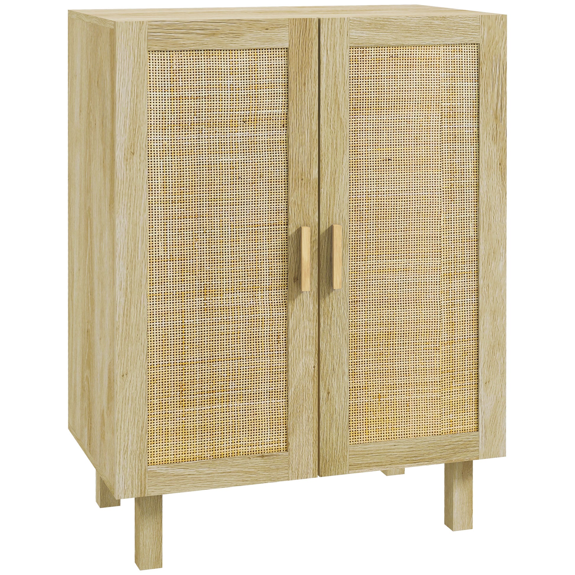 Rattan Cane 2-Door Sideboard Bohemian Style with Adjustable Shelves for Dining Room Entryway Bedroom Natural 73x41x102 cm