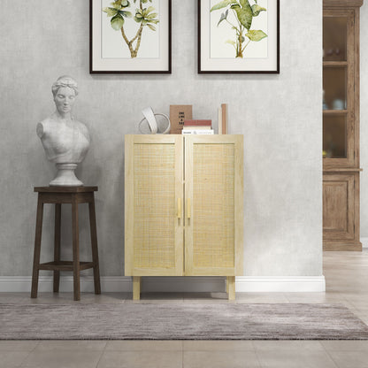 Rattan Cane 2-Door Sideboard Bohemian Style with Adjustable Shelves for Dining Room Entryway Bedroom Natural 73x41x102 cm