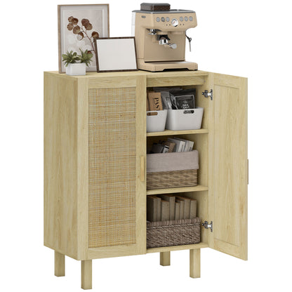 Rattan Cane 2-Door Sideboard Bohemian Style with Adjustable Shelves for Dining Room Entryway Bedroom Natural 73x41x102 cm