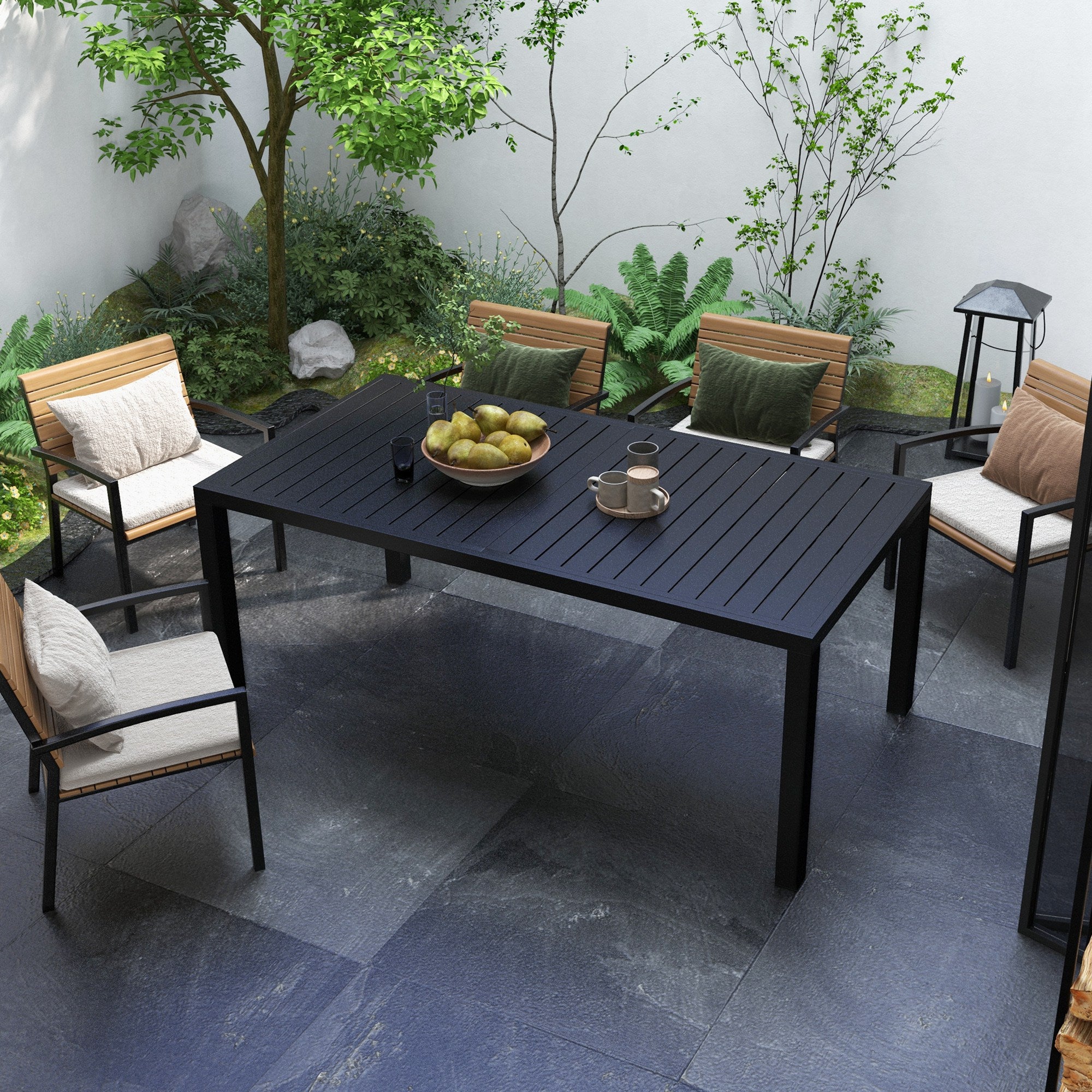 Extendable garden table rectangular aluminum patio dining table for 6 - 8 people, max load 50kg, dim. 180/240L x 94W x 73H cm, black