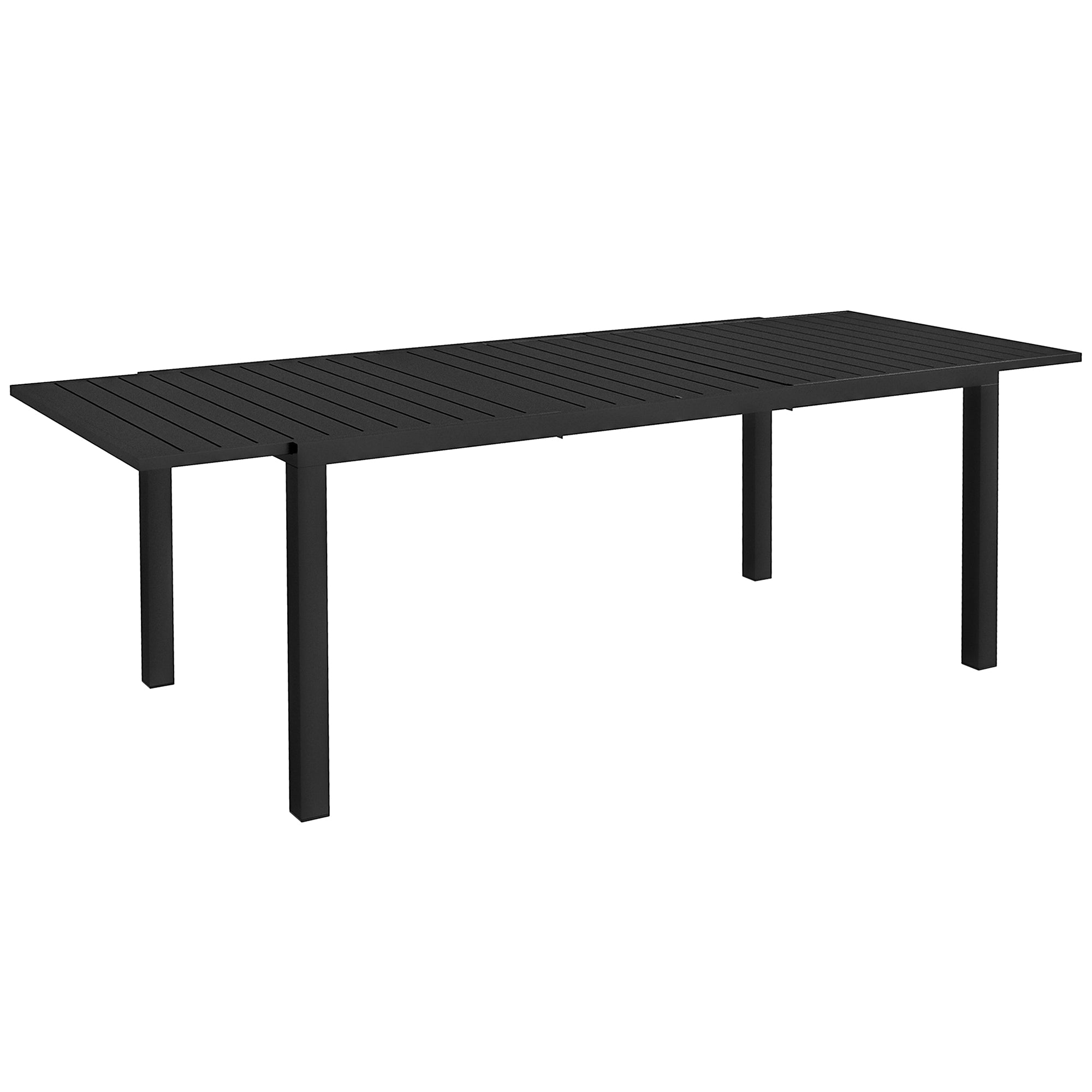 Extendable garden table rectangular aluminum patio dining table for 6 - 8 people, max load 50kg, dim. 180/240L x 94W x 73H cm, black