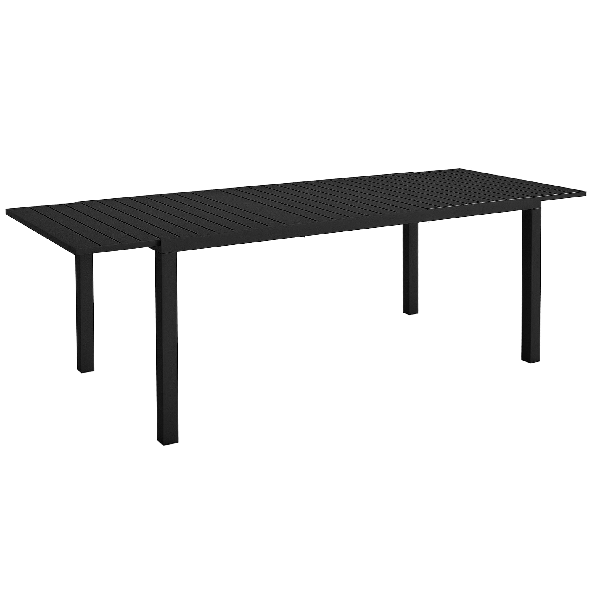 Extendable garden table rectangular aluminum patio dining table for 6 - 8 people, max load 50kg, dim. 180/240L x 94W x 73H cm, black