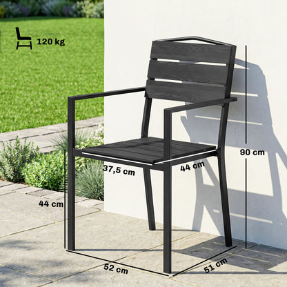 Garden Chairs – Set of 4 Stackable Patio Chairs with Slatted Design & Armrests, Weatherproof Balcony Chairs (265 lb Capacity), Black, 20.5 x 20.1 x 35.4 in
