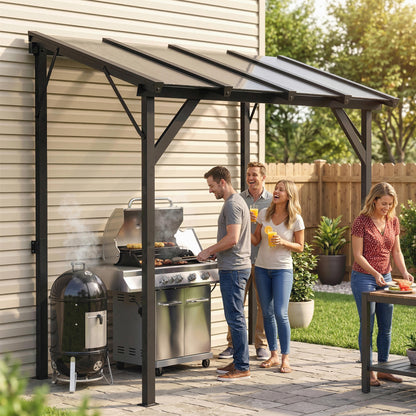 Lean-to BBQ Pavilion, 8.0 ft x 4 ft 10 in x 8.0 ft Patio Canopy with UPF50+ Polycarbonate Roof — Dark Gray