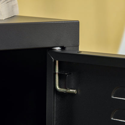 Nightstand, Side Table with Adjustable Shelf, Door, Bedside Table for Bedroom, Living Room, Metal, Black, 50 x 40 x 47.5 cm