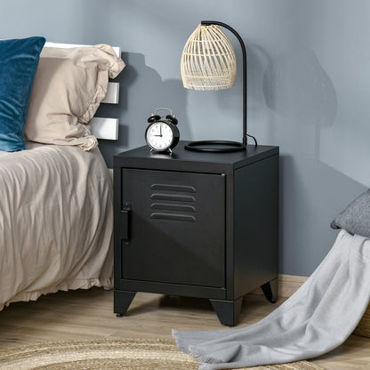 Nightstand, Side Table with Adjustable Shelf, Door, Bedside Table for Bedroom, Living Room, Metal, Black, 50 x 40 x 47.5 cm