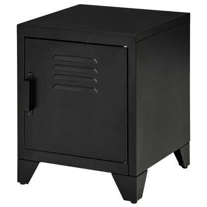 Nightstand, Side Table with Adjustable Shelf, Door, Bedside Table for Bedroom, Living Room, Metal, Black, 50 x 40 x 47.5 cm