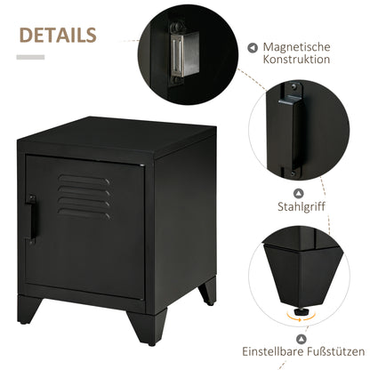 Nightstand, Side Table with Adjustable Shelf, Door, Bedside Table for Bedroom, Living Room, Metal, Black, 50 x 40 x 47.5 cm