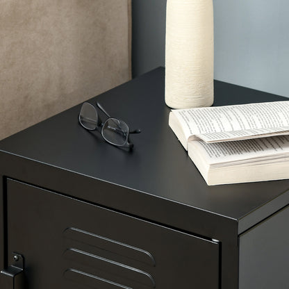 Nightstand, Side Table with Adjustable Shelf, Door, Bedside Table for Bedroom, Living Room, Metal, Black, 50 x 40 x 47.5 cm